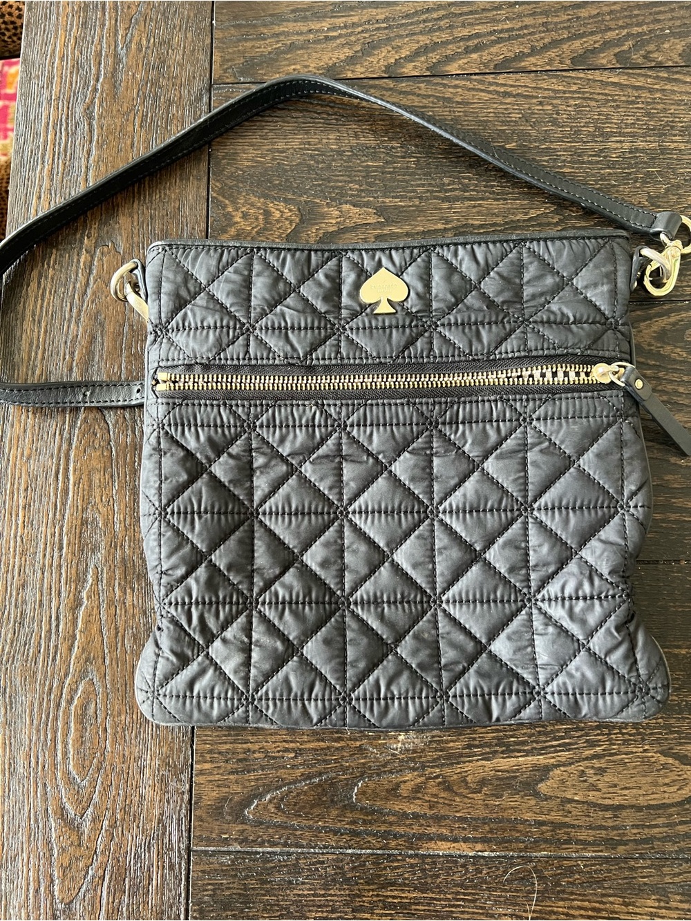 kate spade Quilted Black Crossbody with Gold Spade Accent
